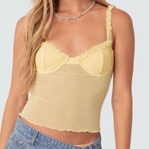 Edikted Pale Yellow Mesh Bustier Cami